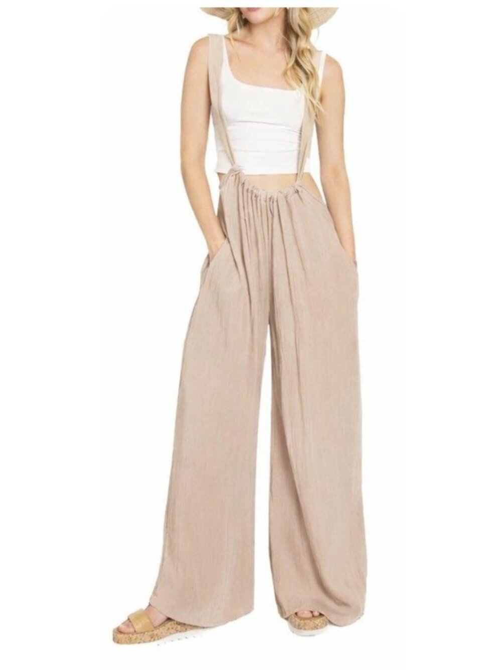 HYFVE Wide Leg Suspender Overall Jumpsuit sz M